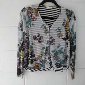 Anthropologie Weston Floral and Stripped Cardigan